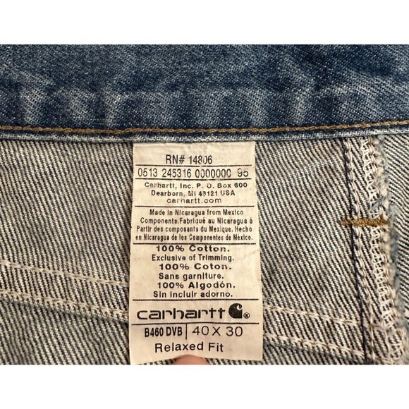 Carhartt B460 DVB Relaxed Fit Denim Blue Jeans Mens 40x30 Straight Cotton Work - Picture 5 of 7